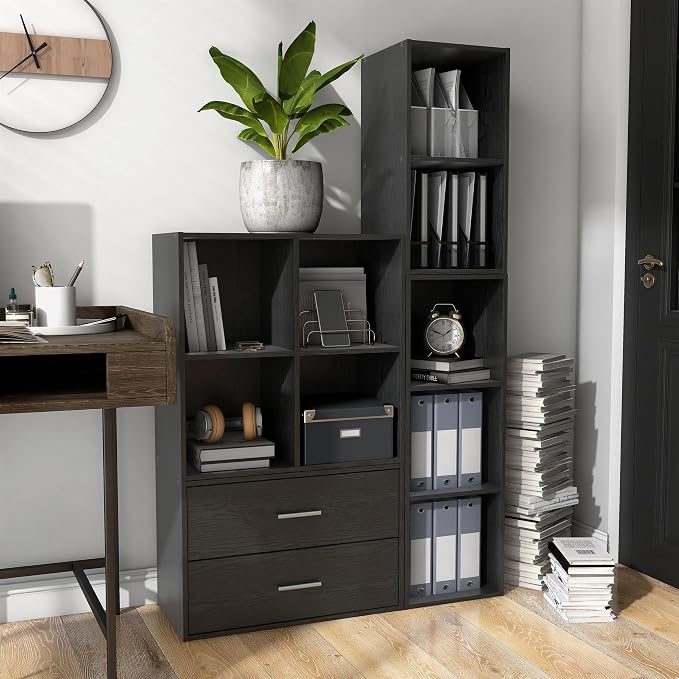 Homes: Inside + Out Apexa 4-Cube Storage Organizer Shelves, Stackable Wood Bookcase Fits Cubby Bins for Organization, Dorm Teen Room Decor & Home Office, Black - Image 6