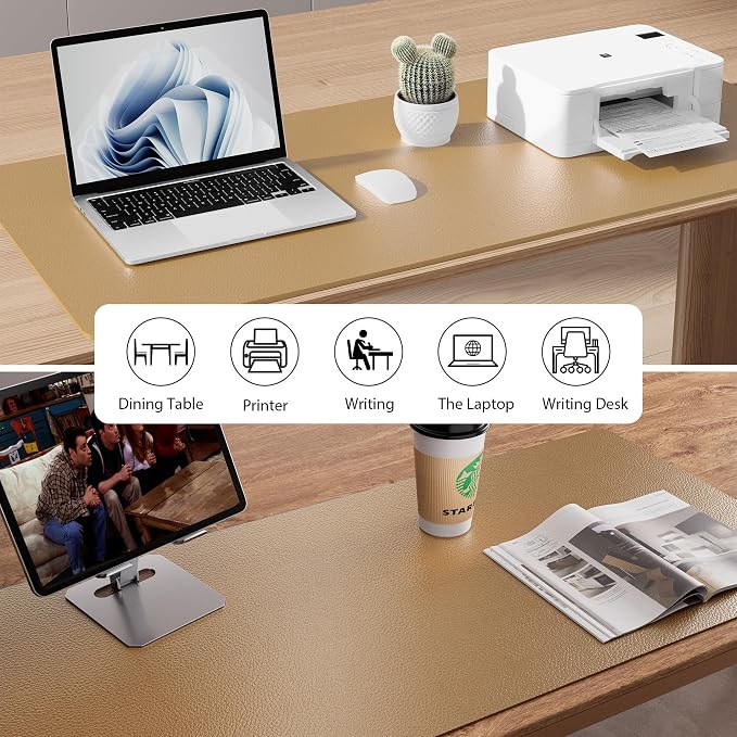 Aothia Faux Leather Desk Mat for Keyboard & Mouse (Khaki, 31.5" x 15.7") | Large desk mat for keyboard, mouse and laptop, creating a clean, organized workspace for work, study and everyday use - Image 8