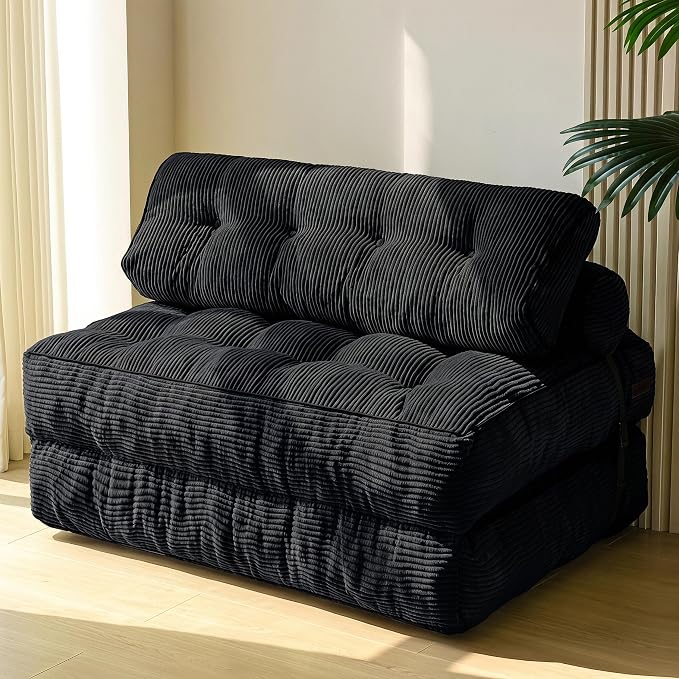 MAXYOYO Folding Sofa Bed, Convertible Chair Bed with Pillow | Foldable Couch with Back Support, Portable Fold Out Chair Comfy Floor Sofa for Living Room Bedroom, Black, Double by MAXYOYO