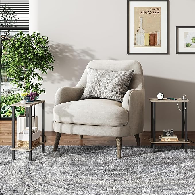 TUTOTAK Narrow Side Table, 2-Tier Small End Table with Charging Station - Image 7