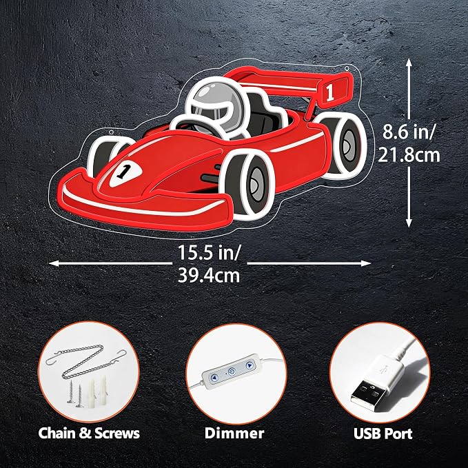 CULOIS Race Car Neon Sign for Boys Room Decor - Dimmable Racing Car LED Neon Light, Bedroom Game Room Wall Decor, Teen Boy Playroom Birthday Gifts - Image 4