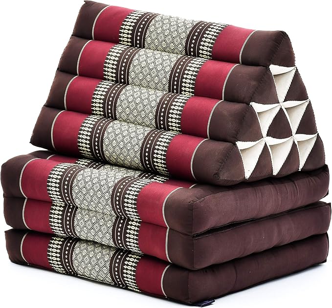 Leewadee - Comfortable Japanese Floor Mattress Used As Thai Floor Bed with Triangle Cushion, Futon Mattress Or Thai Massage Mat, 67 x 21 inches, Brown Red | Floor & lounge cushion for relaxing, reading & TV - for meditation & yoga, firm & stable - Image 3