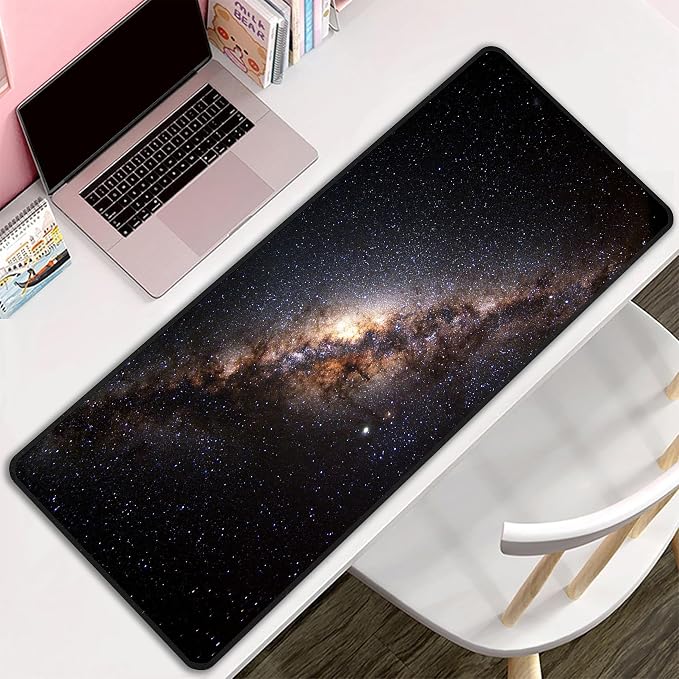 Galaxy Space Desk Mat, XL 31.5"x11.8" Large Mouse Pad, Starry Sky Extended Gaming Mouse Mat,Non-Slip Rubber Base Waterproof with Stitched Edges for Gaming Office Home Decor - Image 8