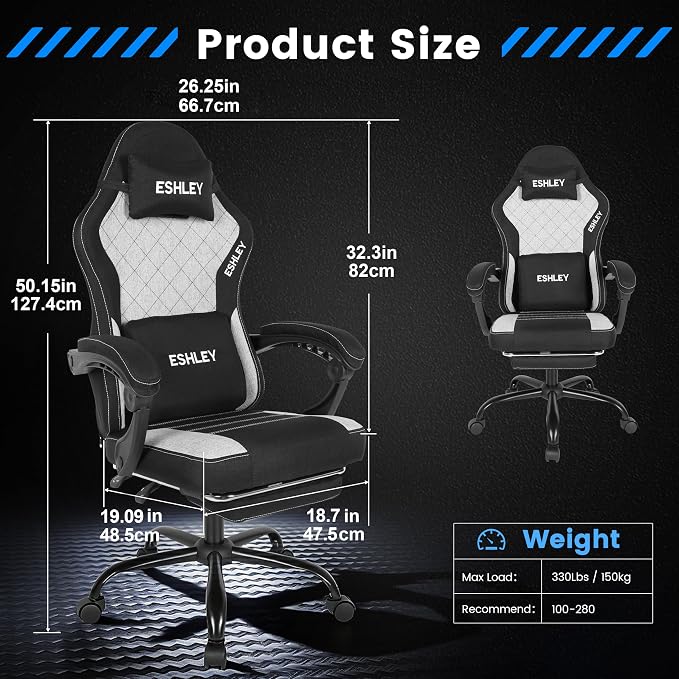 Gaming Chair, Ergonomic Computer Chair with Footrest and Lumbar Support, Height Adjustable Office Chair with 360° Swivel Seat and Headrest - Image 2