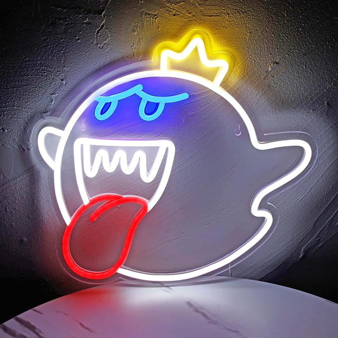 Neon Sign King Boo The Ghost Face LED Neon Light Mario Lamp Acrylic Sign for Game Room Decor Gaming Light Accessory Gifts for Boy Room Decor (White) by JOSEBRU