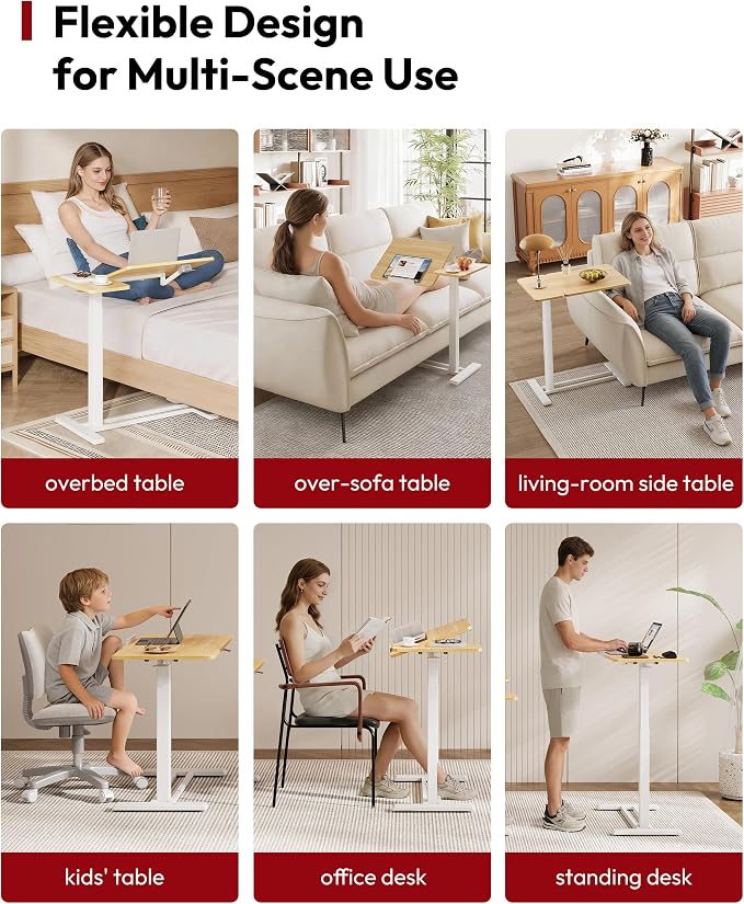 SANODESK 28''Overbed Table Gas Spring Lifting with Wheels&Tilting Desktop - Image 6