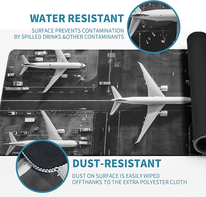 Extended Gaming Mouse Pad with Aircraft Airport Design - Large, Thick Rubber Desk Mat with Precision Locking Edge, Washable & Non-Slip Surface for Computer, Esports - Ideal Gift 31.5x11.8 in - Image 6