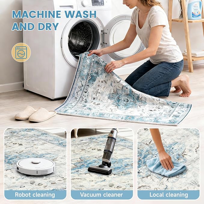 Office Chair Mat for Hardwood Tile Floor, 36"x48"Anti-Slip Under Desk Carpet Protector for Rolling Computer Chair Mat, Machine Washable Office Area Carpet (Chenille,Light Blue) - Image 2
