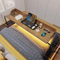 HWB Overbed Desk with Charging Station-Over Bed Table-Adjustable Length/Height with Wheels - Human Sensor LED Light Mobile Queen Size Bed Table Rolling Tray Table for Eating & Laptops, Brown by HWBEnjoywarmhome
