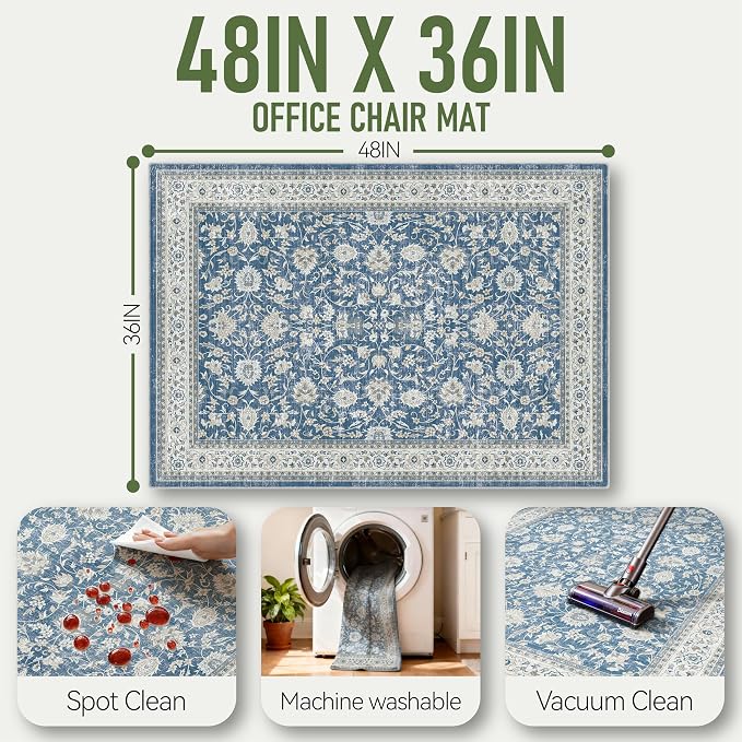 36"x48" Office Chair Mat for Hardwood, Under Desk Chair Mat for Home Office, Anti-Slip Office Rugs for Rolling Chairs, Floor Protector Washable Rugs Ocean Blue - Image 3
