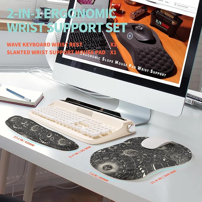 2-in-1 Ergonomic Set, Wave Rise Keyboard Wrist Rest and Massage Bulge Slope Mouse Pad Wrist Support, Cushion Memory Foam Integrated to Relieve Wrist Pain, Constellation - Image 5