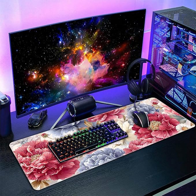 Japanese Minimalist Floral Desk Mat, XL 31.5"x11.8" Large Mouse Pad, Art Flowers Extended Gaming Mouse Mat,Non-Slip Rubber Base Waterproof with Stitched Edges for Gaming Office Home Decor - Image 7