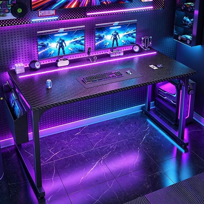DurayLoly 40" Gaming Desk with Waterproof LED Lights for Bedroom,Black - Image 4