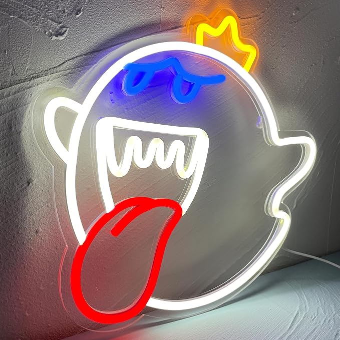 Neon Sign King Boo The Ghost Face LED Neon Light Mario Lamp Acrylic Sign for Game Room Decor Gaming Light Accessory Gifts for Boy Room Decor (White) - Image 3
