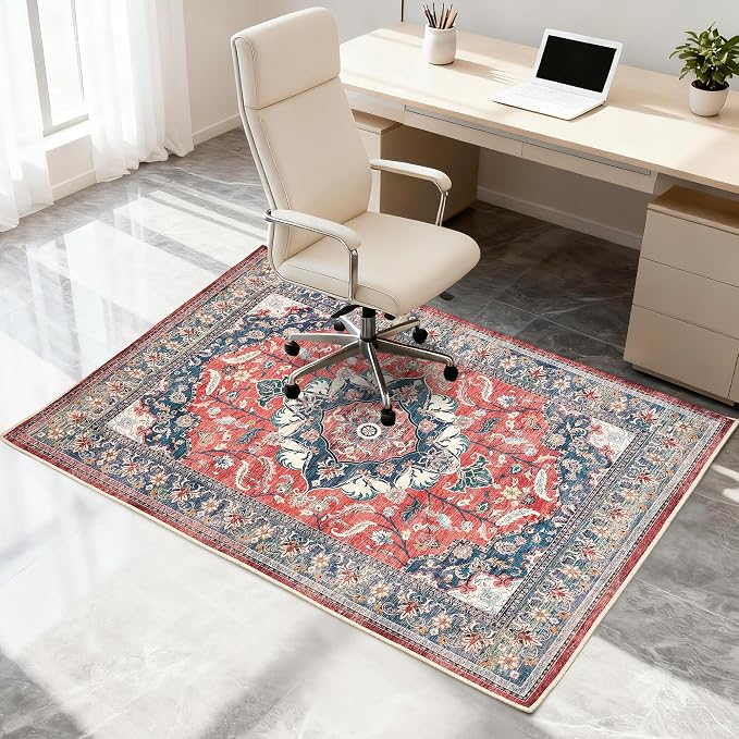 Office Chair Mat for Hardwood Tile Floor, 36"x48"Anti-Slip Under Desk Carpet Protector for Rolling Computer Chair Mat, Machine Washable Office Area Carpet (Chenille,Red) - Image 9