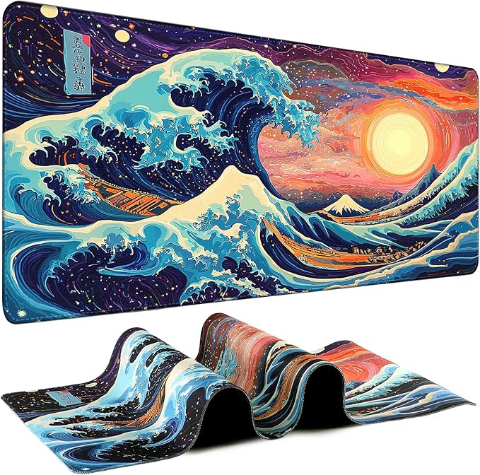 Mouse Pad Gaming - Desk Mat for Keyboard and Mouse - Kanagawa Large Mouse Pad for Desk, Japanese Sea Wave Mousepad (31.5" x 11.8") with Non-Slip Base, Desks Pad Mat for Gaming, Office and Home by Unknown