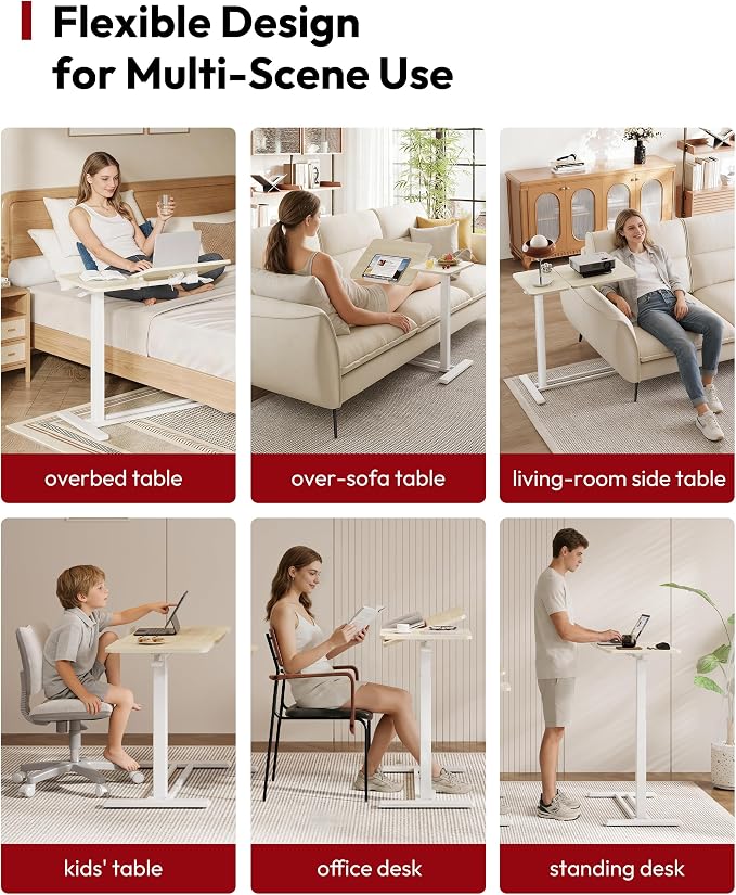 SANODESK 32''Overbed Table Gas Spring Lifting with Wheels&Tilting Desktop - Image 8
