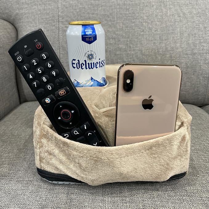 Couch Cup Holder Pillow, Couch Drinks Remotes Holder for Center of Couch, for Sofa, Bed, RV, Car (Beige) - Image 3