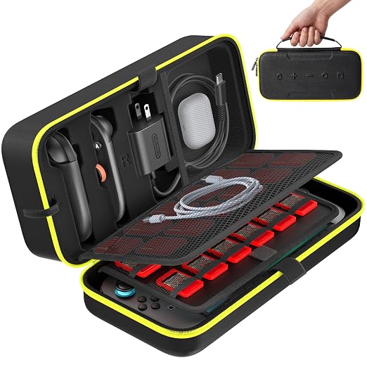 OIVO Carrying Case Compatible with 2025 Nintendo Switch, Portable Switch 2 Travel Carry Case Fit for Joy-Con 2 & Adapter, Hard Shell Protective Pouch Bag with 24 Game Slots, Yellow by OIVO