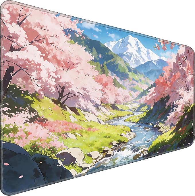 Cherry Blossom Anime Large Gaming Mouse Pad Waterproof Desk Mat | 31.5x15.7 Inch Non-Slip Rubber Base Stitched Edges by CustomerFirstServiceFirst