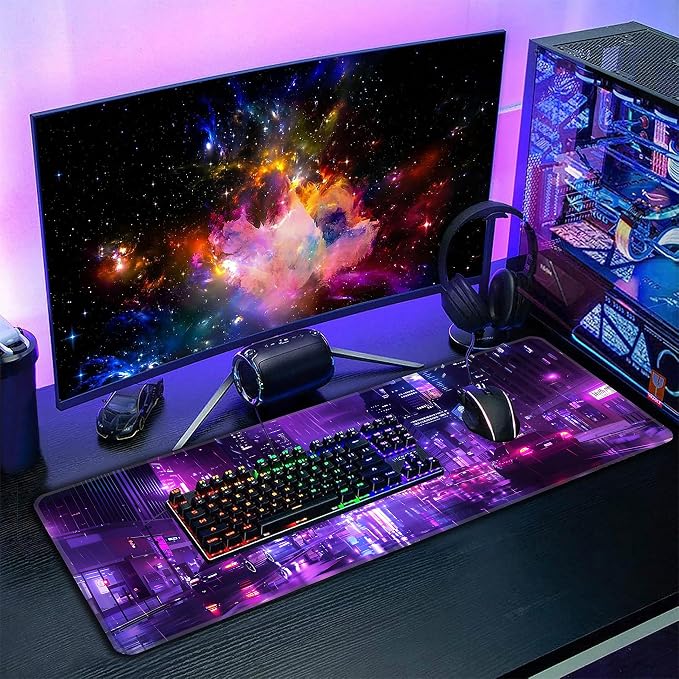 Cyberpunk Desk Mat, XL 31.5"x11.8" Large Mouse Pad, Japanese Streets Extended Gaming Mouse Mat,Non-Slip Rubber Base Waterproof with Stitched Edges for Gaming Office Home Decor - Image 7