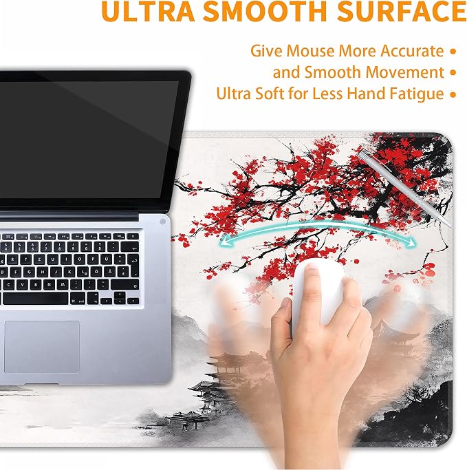 Japanese Watercolor Cherry Blossoms Desk Mat, XXL 35.4"x15.7" Large Mouse Pad, Sakura Extended Gaming Mouse Mat,Non-Slip Rubber Base Waterproof with Stitched Edges for Gaming Office Home Decor - Image 5