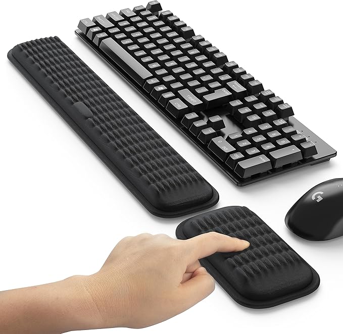 MEKASS Ergonomic Wrist Rest for Keyboard and Mouse, Soft Memory Foam Keyboard Wrist Rest Set with Non-Slip Silicone Base, Easy Typing, Pain Relief, Comfort for Office, Work, Gaming (Classic Black) by Mekass