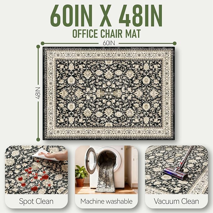 48"x60" Office Chair Mat for Hardwood, Under Desk Chair Mat for Home Office, Anti-Slip Office Rugs for Rolling Chairs, Floor Protector Washable Rugs Charcoal - Image 2