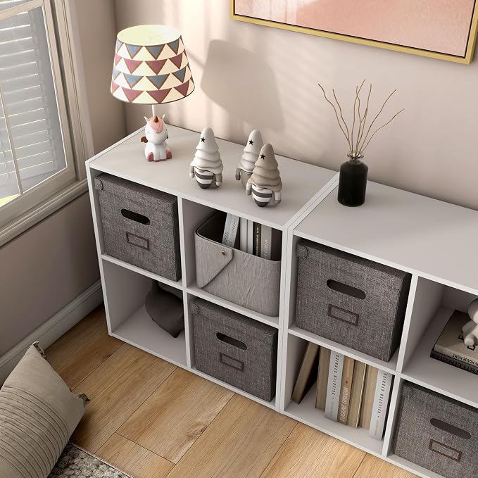 Homes: Inside + Out Apexa 4-Cube Storage Organizer Shelves, Stackable Wood Bookcase Fits Cubby Bins for Organization, Dorm Teen Room Decor & Home Office, Taupe Grey - Image 13