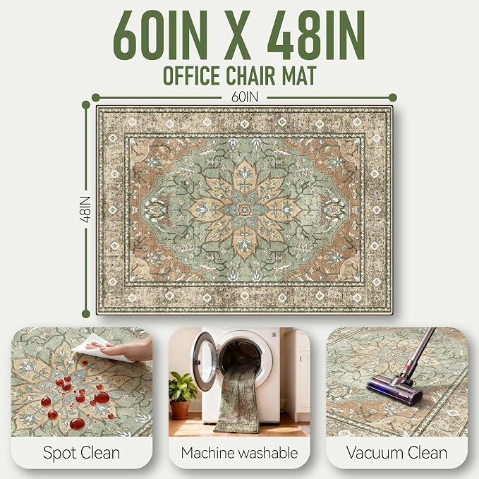 48"x60" Office Chair Mat for Hardwood, Under Desk Chair Mat for Home Office, Anti-Slip Office Rugs for Rolling Chairs, Floor Protector Washable Rugs Olive Green - Image 5