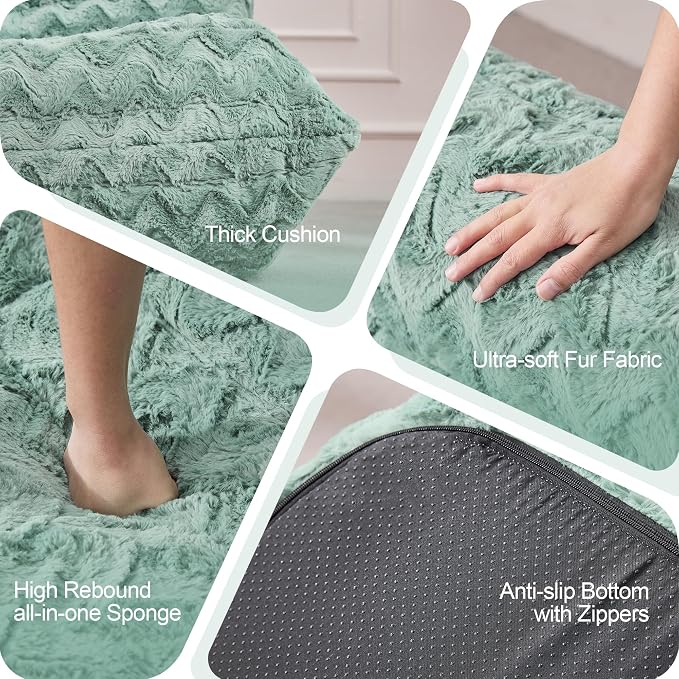 Hobestluk Large Bean Bag Chairs for Adults Fireside BeanBag Couch Togo Sofa | Ergonomic Design,Memory Foam,No Assembly,Faux Fur Fireside Lounge Floor Chair Back Support Dorm Room | Green Chevron Loveseat - Image 7
