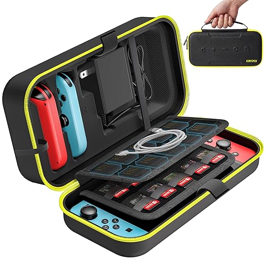 OIVO Switch OLED Carrying Case Compatible with Nintendo Switch & OLED, Portable Switch Travel Carry Case Fit for Joy-Con and Adapter, Hard Shell Protective Switch Pouch Bag with 20 Games, Yellow by OIVO