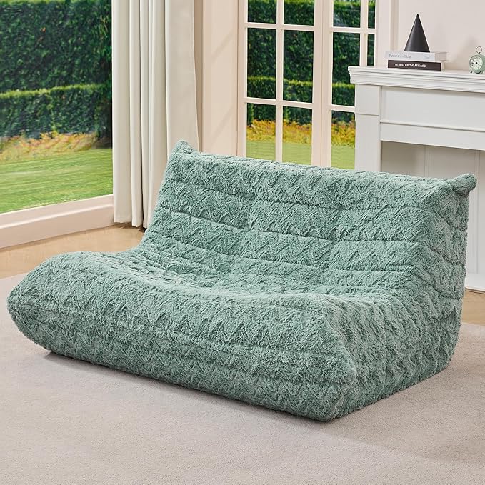 Hobestluk Large Bean Bag Chairs for Adults Fireside BeanBag Couch Togo Sofa | Ergonomic Design,Memory Foam,No Assembly,Faux Fur Fireside Lounge Floor Chair Back Support Dorm Room | Green Chevron Loveseat by YourHomeDeservesMore