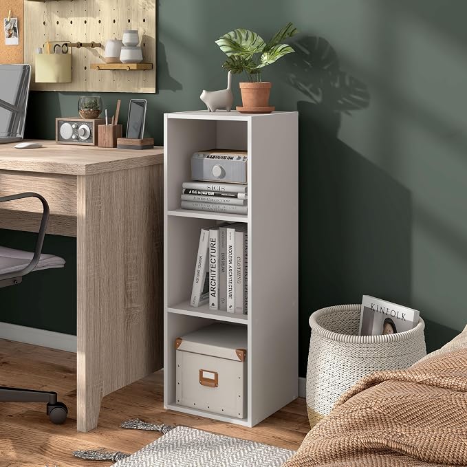 Homes: Inside + Out Apexa 3-Cube Storage Organizer Shelves, Stackable Wood Bookcase Fits Cubby Bins for Organization, Dorm Teen Room Decor & Home Office, Taupe Grey - Image 12