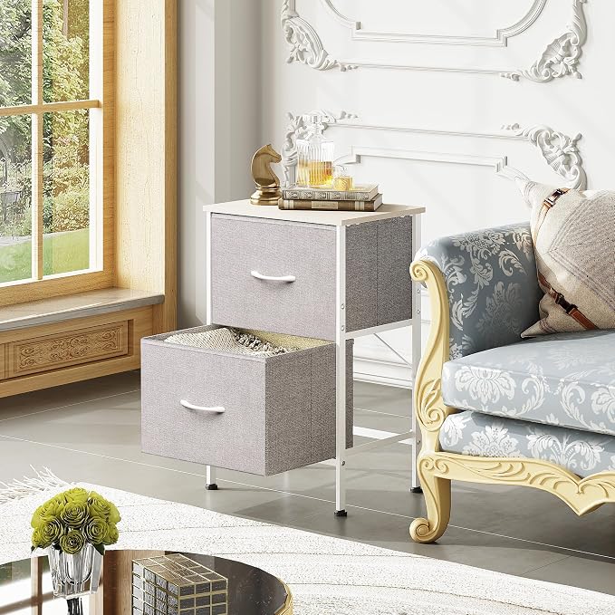 WLIVE Nightstand, Nightstand with 2 Drawers, Bedside Furniture, Night Stand, Small Dresser for Bedroom, College Dorm, End Table with Fabric Bins, Dormitory, Light Grey - Image 4