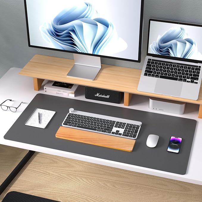 Leather Desk Pad Protector,Mouse Pad,Office Desk Mat, Non-Slip PU Leather Desk Blotter,Laptop Desk Pad,Waterproof Desk Writing Pad for Office and Home (Gray,31.5" x 15.7") (Pack of 2) - Image 9