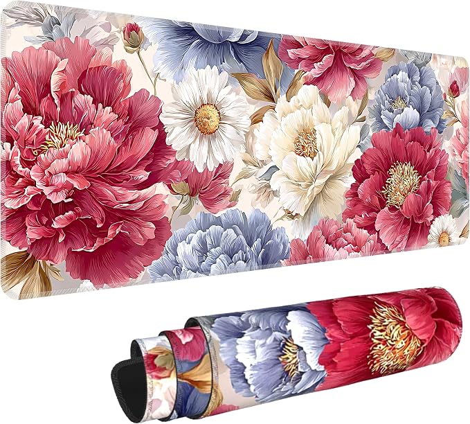 Japanese Minimalist Floral Desk Mat, XL 31.5"x11.8" Large Mouse Pad, Art Flowers Extended Gaming Mouse Mat,Non-Slip Rubber Base Waterproof with Stitched Edges for Gaming Office Home Decor by Unknown