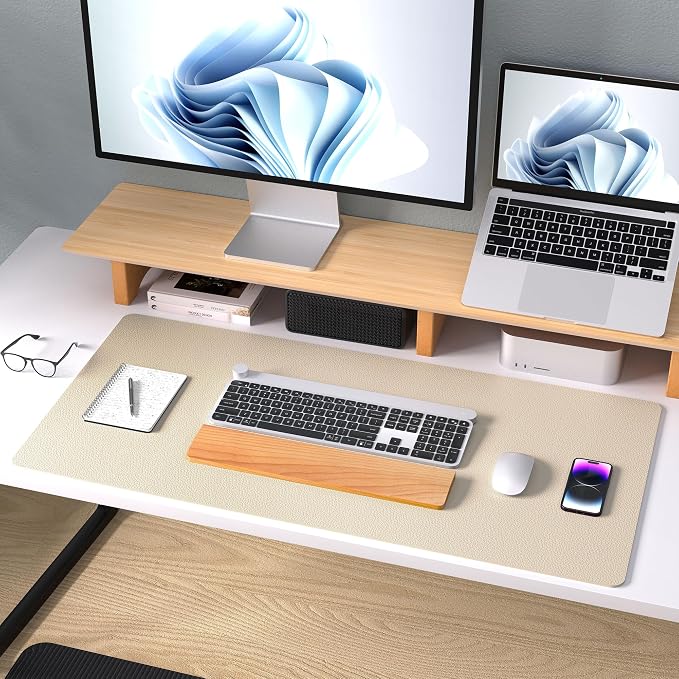 Aothia Non-Slip PU Leather Waterproof Laptop Desk Pad Protector, Blotter Mat, Writing and Mouse Pad for Office & Home, Beige, 23.6" x 13.7" - Image 8