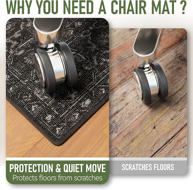 Office Chair Mat for Hardwood Floor, 36"x48" Desk Chair Mat for Home Office, Non-Slip Under Desk Mat for Rolling Chair,Washable Chair Rugs for Gaming Chairs-Black - Image 3