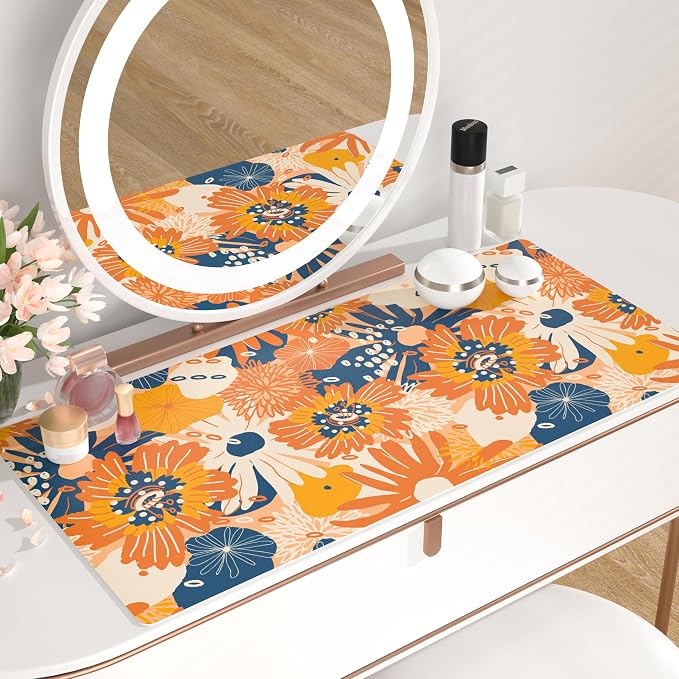 QiyI PU Leather Large Mouse Pad, Office Decor, 31.5" x 15.7", Orange Flower | Desk Décor Accessories, Extended Size, Waterproof & Easy to Clean, Smooth Surface, Non Slip Desk Organization - Image 6