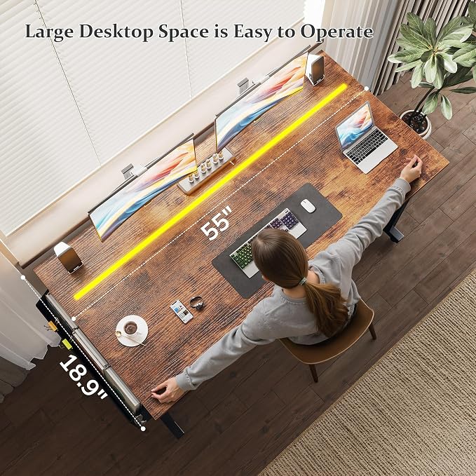 DurayLoly 55 Inch Office Desk with Waterproof LED Lights for Home Work - Image 2