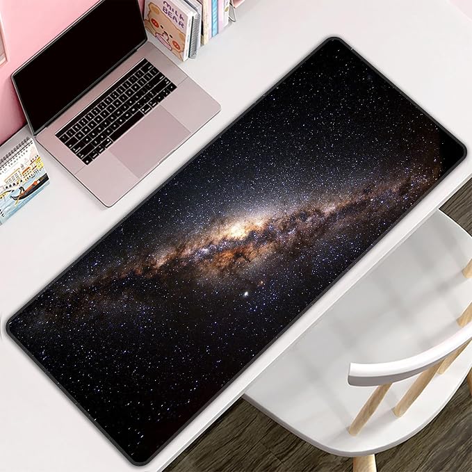 Galaxy Space Desk Mat, XXL 35.4"x15.7" Large Mouse Pad, Starry Sky Extended Gaming Mouse Mat,Non-Slip Rubber Base Waterproof with Stitched Edges for Gaming Office Home Decor - Image 8