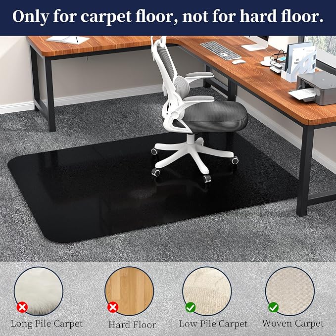 Desk Chair Mat for Carpet 36"x48" for Low Pile Carpets, Black | Non-Slip Studded,2.2MM Thick Carpet Chair Mat，Transparent PVC Computer Chair Mat, Easy Glide, Scratch-Resistant - Image 3