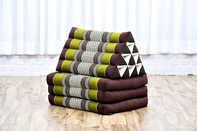 Leewadee - Comfortable Japanese Floor Mattress Used As Thai Floor Bed with Triangle Cushion, Futon Mattress Or Thai Massage Mat, 67 x 21 inches, Brown Green - Image 6