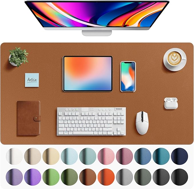 Aothia Faux Leather Desk Mat - Large Mouse Pad, Non-Slip PU Leather Blotter, Waterproof Writing Surface for Office and Home (Brown, 40" x 24") by AothiaSimpleNaturalUnique