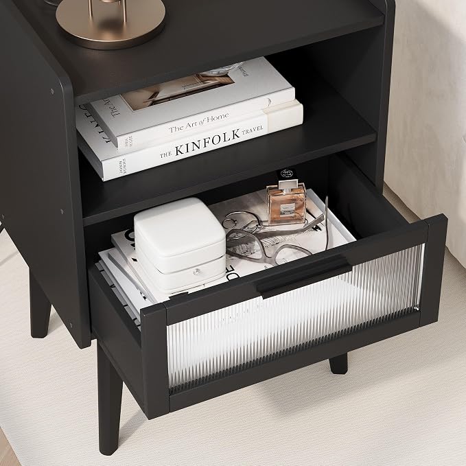 MMEOLUOOK Nightstand with Charging Station, Bedside Tables, End Table Side Table with 2 Tiers Storage Space, for Bedroom, Living Room, Black CAMLBZ07BE - Image 7