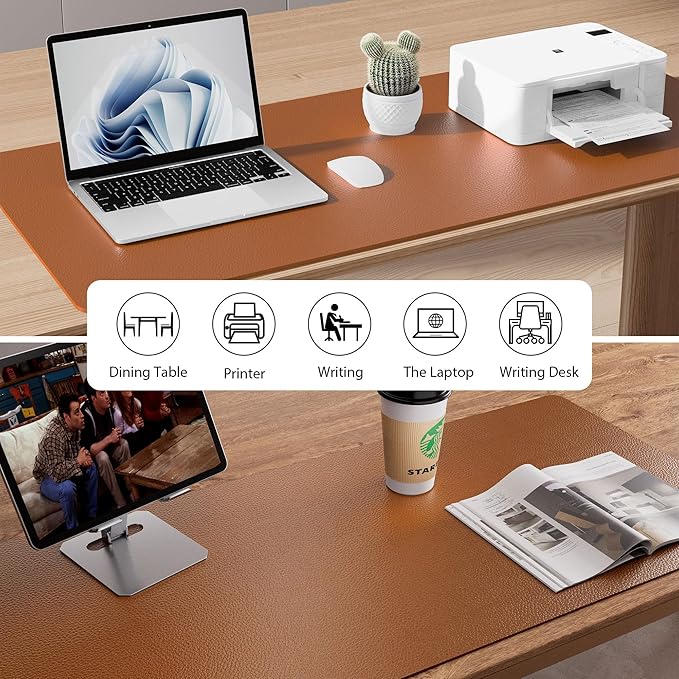 Aothia Faux Leather Desk Mat - Non-Slip PU Leather Desk Blotter, Waterproof Writing Surface, Large Desk Pad for Office & Home (Brown, 55" x 24") - Image 6