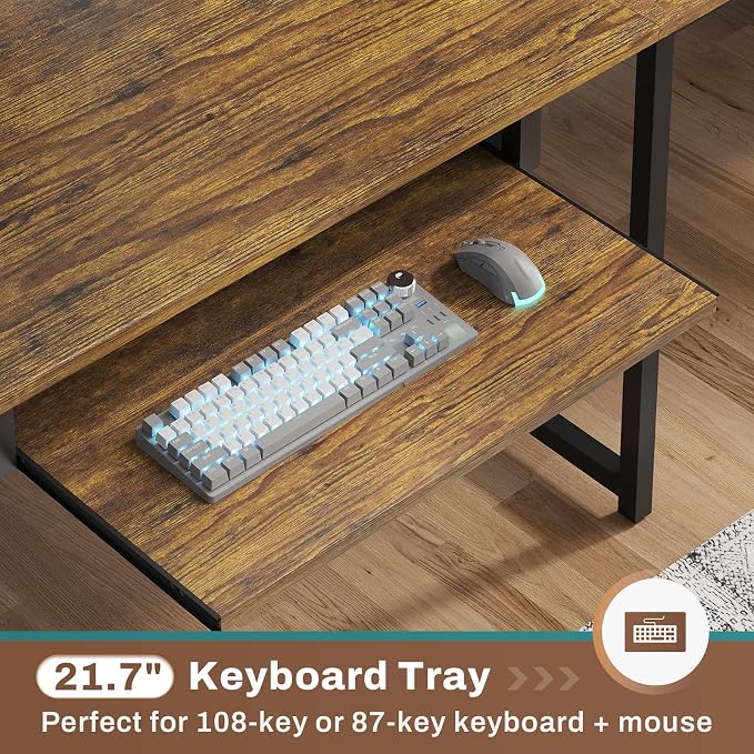 SEDETA L Shaped Computer Desk, Reversible Corner Desk with Power Outlet | Gaming Desk with Pegboard, Led Lights, Keyboard Tray, Headphone Hook and Storage Shelves, Rustic Brown - Image 9