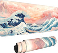 Japanese Sea Wave Desk Mat, XL 31.5"x11.8" Large Mouse Pad, Pink Clouds Extended Gaming Mouse Mat,Non-Slip Rubber Base Waterproof with Stitched Edges for Gaming Office Home Decor by Unknown