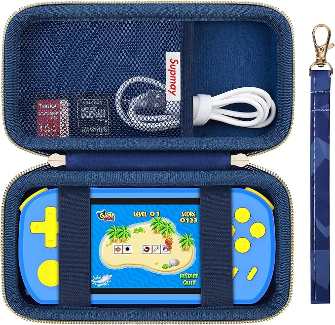 Supmay Carrying Case Compatible with CCTU / TEBIYOU Kids Handheld Games Preloaded 218 Retro Video Games, Portable Gaming Electronic Toys Storage Holder Travel Bag with Mesh Pocket for USB Cable, Blue by Supmay